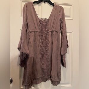 Deep Mauve baby doll dress with bell sleeves.